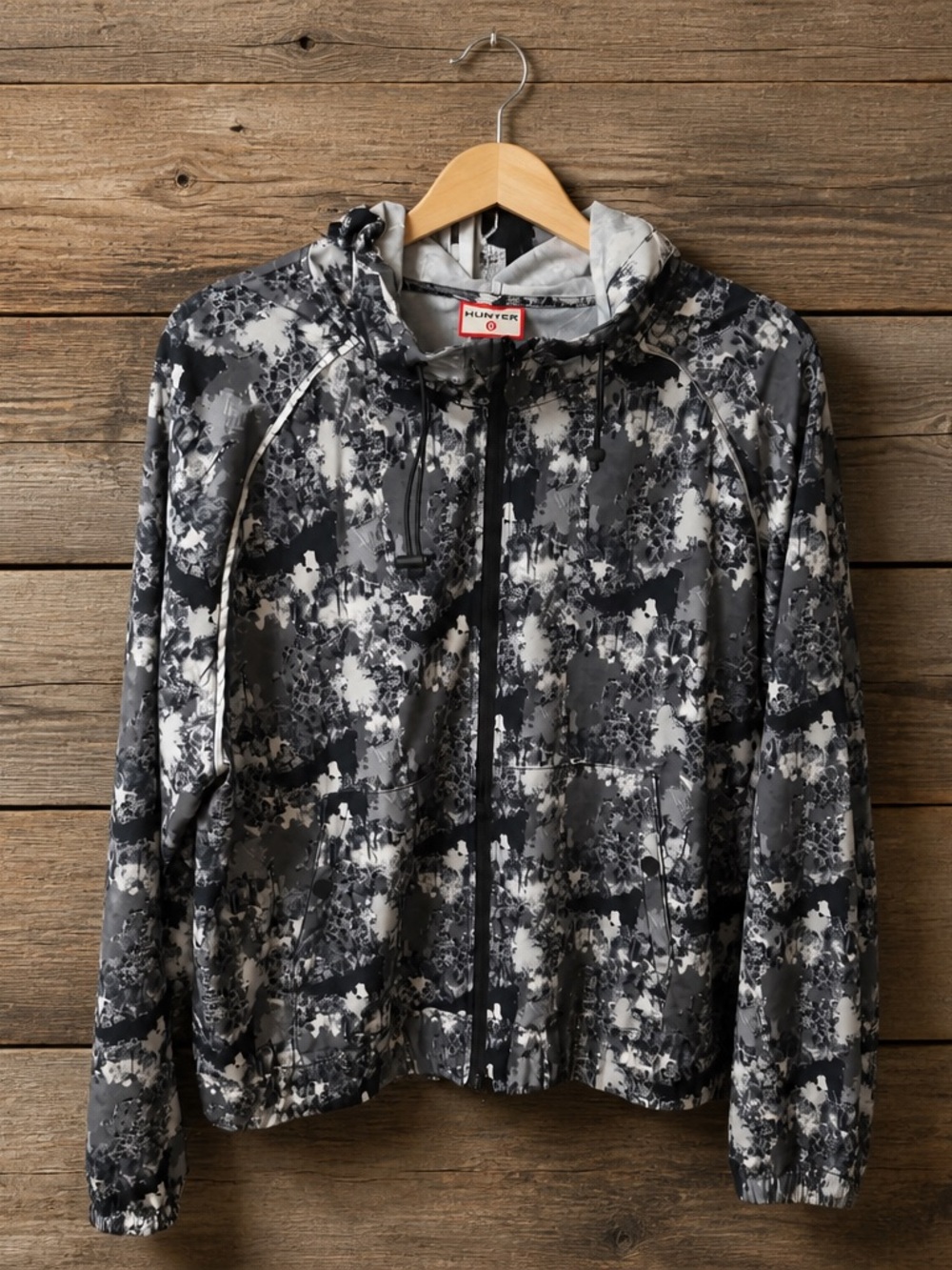 Hunter Black & White Camouflage-Print Hooded Bomber Jacket